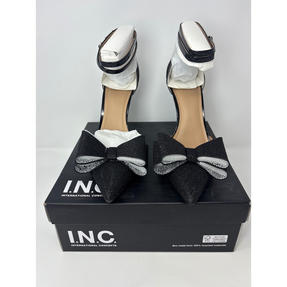 INC International Concepts Womens Saori Bow Ankle-strap Black 4"
